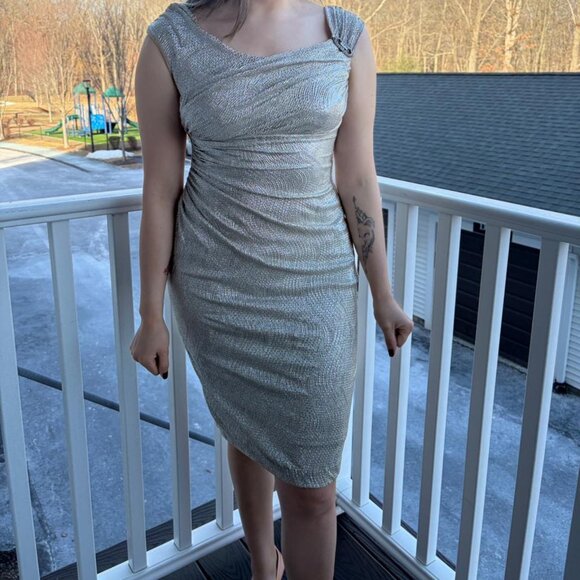 Lauren Ralph Lauren Evening Metallic Ruched Cocktail Dress – Size 6 - Picture 1 of 7